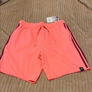 Adidas men swim trunks woth lining Shorts with Burgundy Stripes nwt
